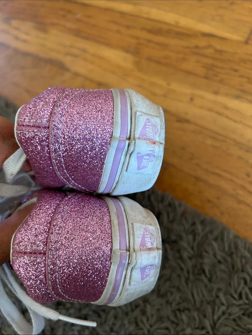 VANS Kids Pink Glitter Low-Top Sneakers with White Accents Size 11